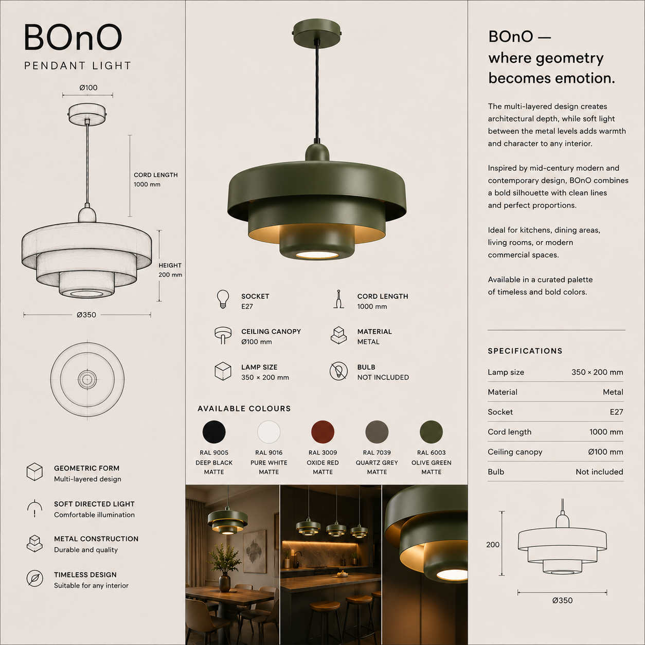 Подвесной светильник BOnO Matte Black